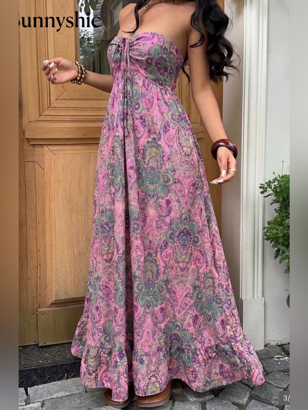 Paisley Pink and Green Strapless Maxi Dress-
lightweight and 2 ways to wear!